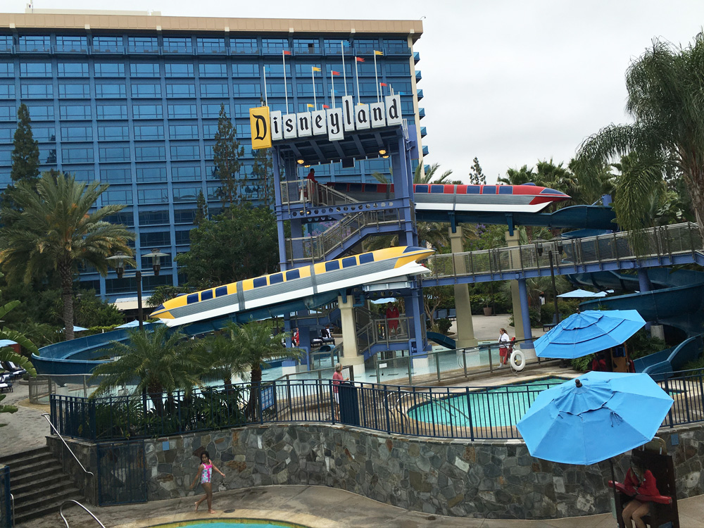 The pool area of the iconic Disneyland Hotel