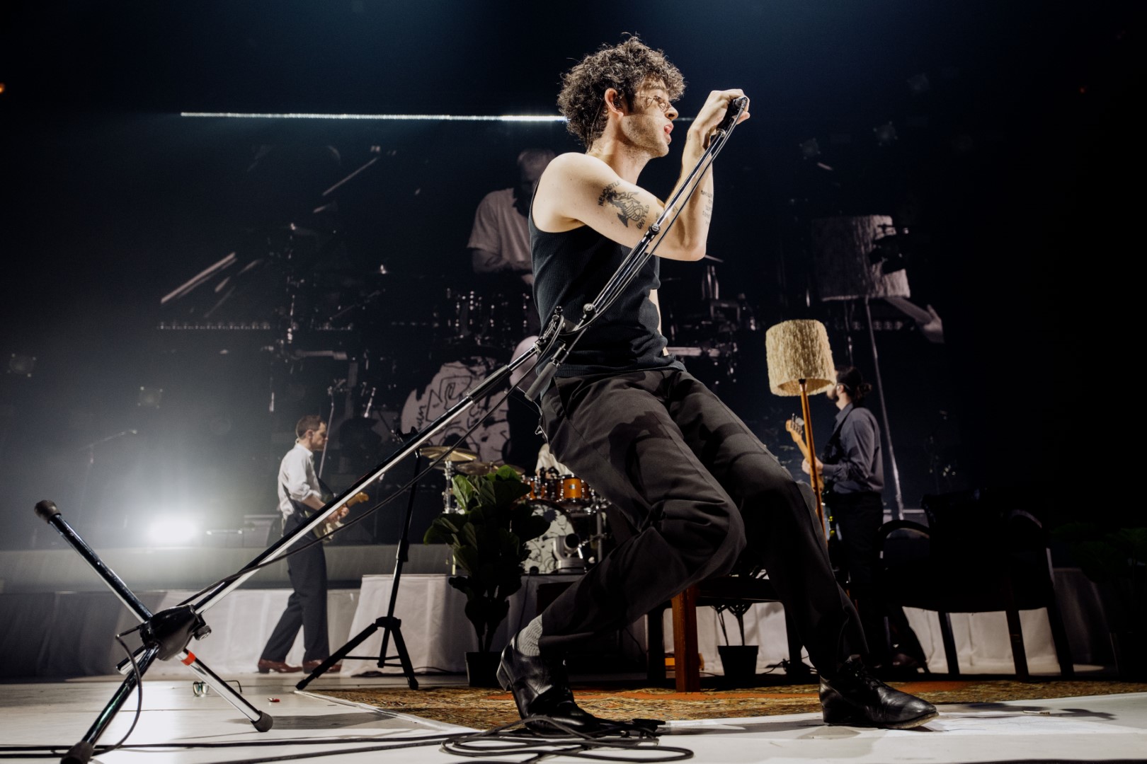 Matty Healy of The 1975 live on stage at Aware Super Arena on the 14th of April 2023. Photo by Jordan Curtis Hughes